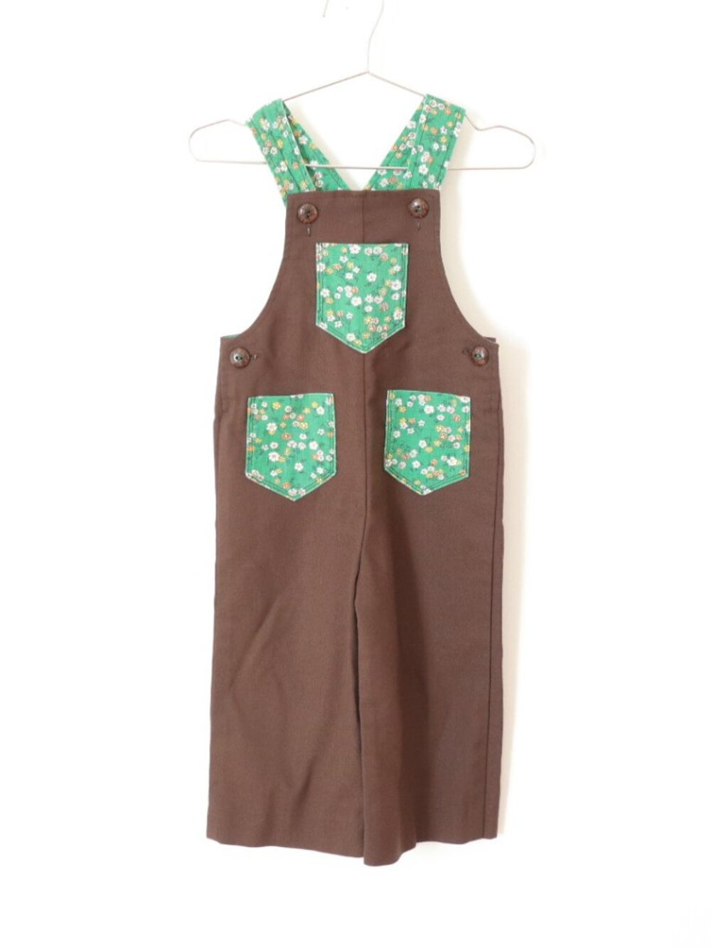 Vintage Brown Cotton Floral Pockets Overall / 2T - Picture 1 of 4